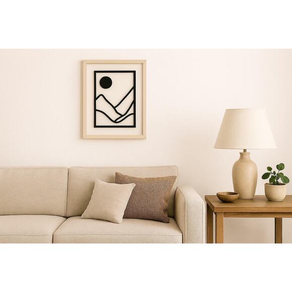 Minimalist Abstract Wall Art | Black Line Mountain Print with Sun - Picture 2 of 3
